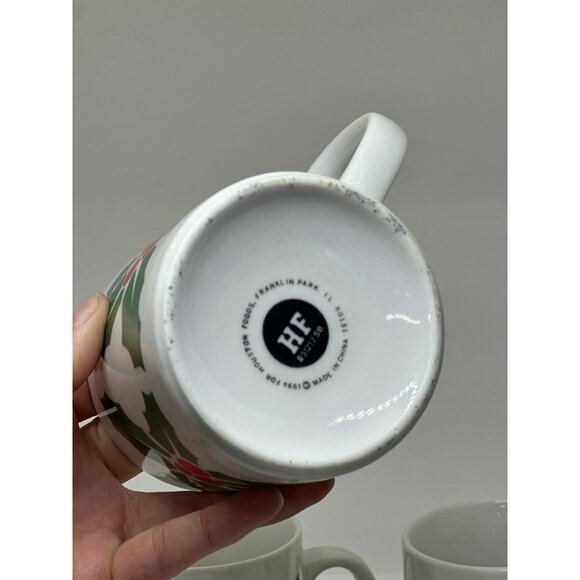 VTG 90s Holly Berry Christmas Mugs Set of 4, Green & Red Ceramic Coffee/Tea Cups - Picture 4 of 6